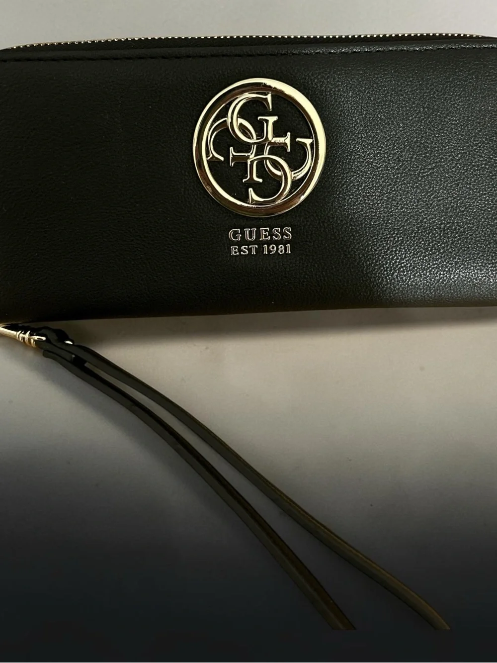 Guess Black Wristlet with Gold Logo Accent